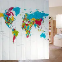 在飛比找Yahoo!奇摩拍賣優惠-寬180X180cm歐式大版世界地圖 防水加厚浴簾 滌綸浴簾
