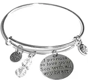 Hidden Hollow Beads Women's Made In USA Stainless Steel Message Charm Expandable Wire Bangle Bracelet, Popular, Stylish and Trendy, Arrives in a Gift Bag.