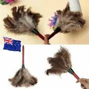 32cm Ostrich Feather Duster Brush Wood Handle Anti-static Natural Grey Fur #TTNW