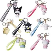 [GARLUGAVA] 7pcs Novelty Keychain Sets Kawaii Anime Cartoon Figure Pendant Key Chain Cute Keychain Keyrings Accessories for Women Men Girls Boys, Bag Charms, Car Keychain, 7 Styles