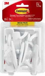 Command Medium Utility Hooks, 20 Hooks and 24 Strips, 20 White