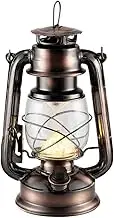 Rechargeable Vintage Hurricane Lantern, Metal Hanging Lantern with Dimmer Switch, 15 LEDs Battery Operated Lantern for Indoor or Outdoor Usage, Charging Cable and Battery Included (Antique Copper)