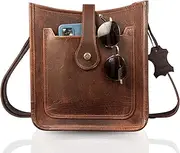 [Madosh] Men’s Small Crossbody Bag – Genuine Leather Travel Satchel & Everyday Brown Messenger Bag, Brown, Medium