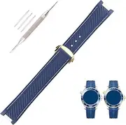 [Topuly] Rubber Watch Band replacement Omega Seamaster diver 300 300m Speedmaster aqua-terra 150m AT150 Moonwatch Professional Silicone Strap Wirstband for Men and Women with Curved End Steel Buckle(