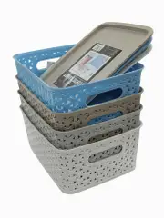 SMARTLINK 6PCS Stackable Plastic Storage Box With Lid Container Organizer Basket
