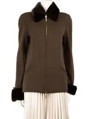 Brown Wool Fur Trim Zip Jacket