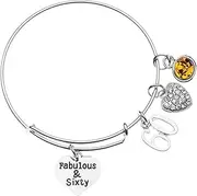 [Infinity Collection] 60th Birthday Gifts for Women, 60th Birthday Charm Bracelet with Birthstone, Adjustable Bangle, 60th Birthday Gift Ideas