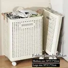 Foldable Laundry Washing Basket Square Hamper with Wheels Handles Bin Organiser