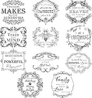 11 Sheets Vintage Word Rub on Transfer for Crafts Black Warm Letters Rub on Transfer Stickers Furniture Decals for Home Party DIY Crafts, 5.5 x 5.5 Inch