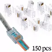 150 Pcs Cat5e RJ45 Network Modular Plug 8P8C Cable Connector End Pass Through