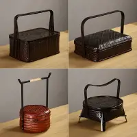 在飛比找樂天市場購物網優惠-竹編復古籃子手提復古大漆雙層食盒送餐盒茶道具收納筐茶點托盤