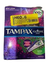 Tampax Radiant Super Tampons Unscented 16 COUNT (NEW, DAMAGED Box)