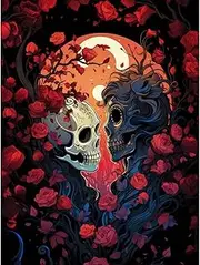 MXCFZX Paint by Number Kit for Adults Beginners Easy Gothic Acrylic Skull and Flowers Paint by Numbers Kit, DIY Watercolor Skeleton Paint by Numbers Kits on Canvas for Home Wall Decor 12x16 inch
