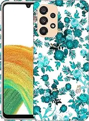 [GlamCase] for Samsung Galaxy A23 5G / 4G, Samsung Galaxy A23 5G / 4G Case - Floral Teal Printed Sleek Cute Plastic Hard Protective Designer Back Phone Case/Cover for Samsung A23 5G / 4G