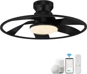 22” Smart Low Profile Ceiling Fans with Lights Remote,Quiet DC Motor,Bladeless F