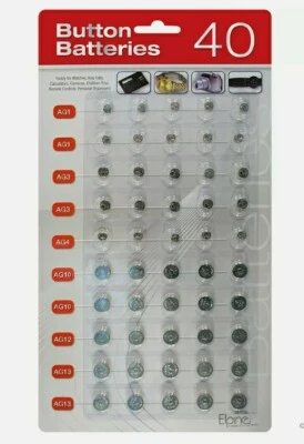 40 X ASSORTED BUTTON CELL BATTERIES WATCHES, GAMES TOYS GADGETS CAR KEYS REMOTE