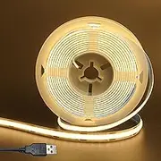 Clearhill 5V 8mm Width USB COB LED Strip Lights 2PCS,Warm White 3000K,320LEDs/M,8W/M,CRI90,3.28FT/ 1M,Electroplated Double-Sided Panel Light Strip,Waterproof IP20,Flexible Strip for Indoor Decoration