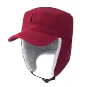Winter Windproof Ear Flap Hats Denim Baseball Cap Ushanka 7 1/2 Wine Red