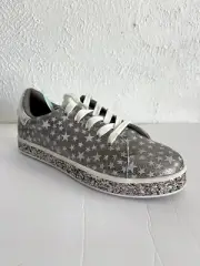 So Memory Foam Metallic Silver Shoes White Stars Memory Size 5 #S1