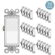 30× Decorator Rocker Wall Light Switch Single Pole Self-Grounding 3Year Warranty