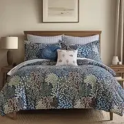 Levtex Home - English Forest Navy Duvet Cover Set - King Duvet Cover (106 x 94in.) + Two King Pillow Cases (20 x 36in.)- Leaves - Navy, Green, Teal, Blue, Cream - Rayon/Cotton