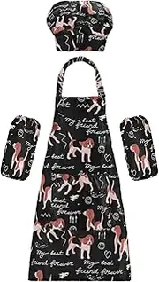 AIXIWAWA Kids Apron Chef Hat Set, Child Kitchen Bib Aprons Adjustable for Cooking Baking Painting (Cartoon Style Doodle)