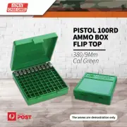 Mtm Pistol 100 Rnds Ammo Box Flip Top 380/9mm Cal - Green #p-100-9-10