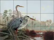 Glass Tile Backsplash Robert Binks Heron Egret Art Mural REB011