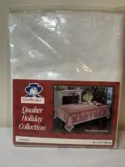 Vintage Quaker Lace 60 X 104 Oblong White Snowmen Tablecloth .