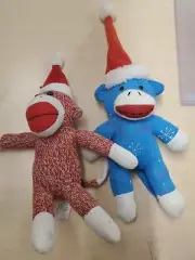 HOLIDAY TIME PLUSH BLUE & RED MONKEY * WITH RED HAT * 9 INCH * NEW * . FREE SHIP