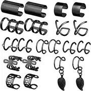 [Founvar] 20 Pcs Ear Cuffs Wrap Clip On Earrings Women Girls Cuff Earrings Non Piercing Cartilage Helix Hoop Earring Adjustable Fake Earrings Piercings Punk Ear Jewelry Set Black Gold Silver Rose Gold