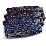 Ergonomic 3 Color LED Backlight Illuminated PC Gaming Wired USB Keyboard