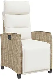 vidaXL Reclining Garden Chair with Side Table - Beige Poly Rattan Outdoor Lounger with Adjustable Backrest and Footrest, Padded Cushions, Weather-Resistant Patio Seating