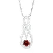 Garnet and 0.05 CT. T.W. Natural Diamond Overlay Infinity Pendant in Sterling Silver