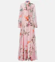 [Leo Lin] Leo Lin Lilith bow-detail floral chiffon maxi dress UK 12 pink