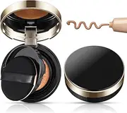 2 Pieces Empty Cushion Foundation Box - Portable Refillable Powder Container With Sponge Puff for Women Travel Vacation, Black, 0.5 oz