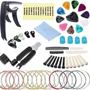 58 Pcs Acoustic Guitar Accessories Kit Guitar Strings Replacement Changing Tool Include Strings, Metal Capo, Picks, Picks Holder, String Winder, Pins, Nuts Saddles for Guitar Players Beginners