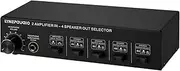 LINEPAUDIO 2 in 4 Out Speaker Selector Switch Box 4 Zone Amplifier and Speaker Selector with Volume Control Banana Jack 6.5mm Earphone Jack Black