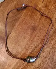 NEW Sundance Northwest Coast Necklace 16" Baroque Pearl - Brown Leather $198