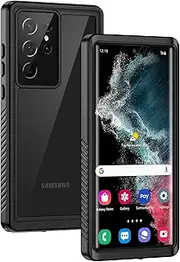 [Lanhiem] Samsung Galaxy S22 Ultra Case IP68 Waterproof Dustproof Shockproof Case with Built-in Screen Protector, Full Body Underwater Protective Cover for Galaxy S22 Ultra 5G 6.8 Inch, Black/Clear