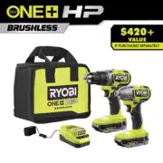 RYOBI HP 18V Brushless Cordless 1/2 In. Drill/Driver Impact Driver Kit W/ 2 2.0