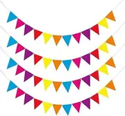 Rainbow Paper Bunting Flags - Colorful Triangle Pennant Banner for Party Decorations, Baby Showers, Weddings & Home Decor - 4 Pack 48Pcs Vibrant Party Bunting