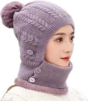 VVABRA Warm Hat Knit Beanie Scarf Mouth Mask Set for Girl and Women Winter Ski Hat with Pompom Winter Hat