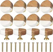 Qunclay 12 Pcs White Marble Stone Knobs Wood Modern Drawer Dresser Knobs Round Dresser Pull Handle Hardware Decorative Wood Drawer Small Furniture for Cupboard Cabinet Desk
