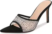 [Ciuyurra] Women Embellished Rhinestone Tulle Mules Pointed Peep Toe Sparkly Slip On Sandals