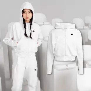 adidas 愛迪達 外套 Z.N.E. Full-Zip 女款 白 黑 寬版 連帽外套 吸汗 拉鍊口袋 IN5133