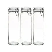 Argon Tableware Glass Spaghetti Jars with Airtight Clip Lid - 2 Litre Set - Pack of 3