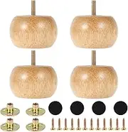 ZLHETWT 4pcs Wooden Furniture Legs, 5cm Solid Wooden Sofa Legs Round Bun Feet with 4 Screws, Furniture Bun Feet Chair Table Feet Replacement Set for Cabinet Chair Couch Dresser Table TV Stand