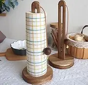 Wooden Kitchen Roll Holder Free Standing, Acacia Wood Paper Towel Stand for Counter, Non-Slip Towel Roll Holder, Farmhouse Organizer Fits Most Size Paper Rolls