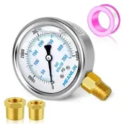 0~5000Psi Stainless Steel 1/4" NPT 2.5" FACE DIAL Liquid Pressure Gauge Oil Gas